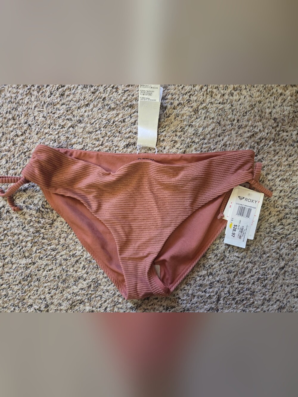 Roxy Ribbed Bikini Bottoms in Rusty Rose, Size XL, Nwt